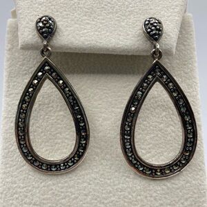 Suspicion Marcasite Sterling Silver 925 Pear Shape Dangle Earrings Pierced